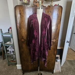 Johnny Was Burgundy Velvet Emboidered Kimono